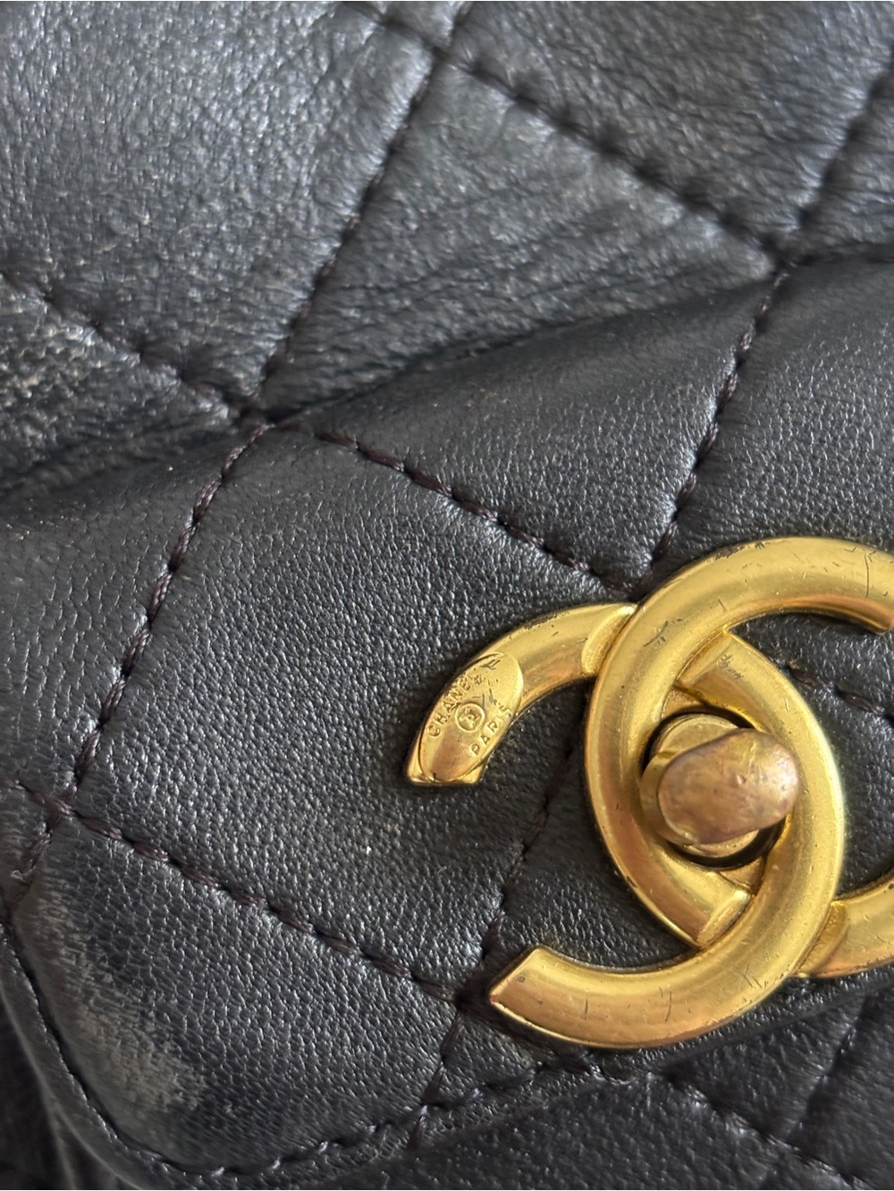 Black Quilted Caviar Leather Mini Backpack with Gold Hardware - Picture 5 of 7